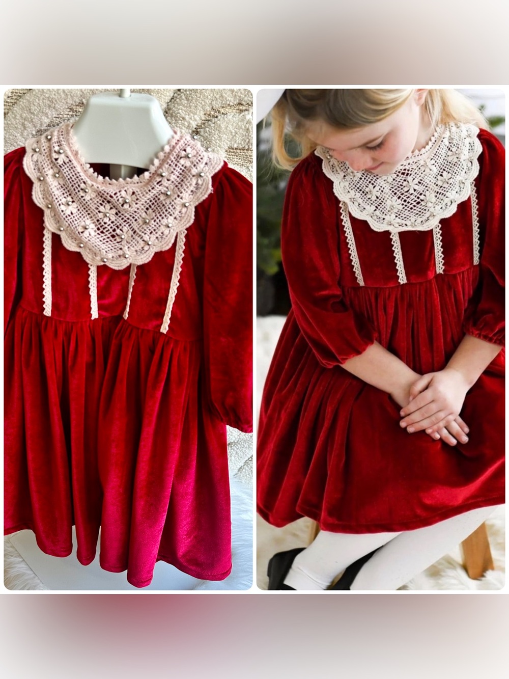 Maddie & Connor Christmas Holly Velour Dress | Size 3T